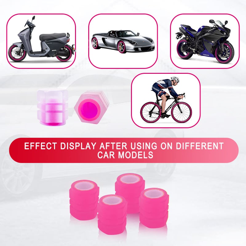 Miytsya 4 PCS Luminous Wheels Cap Tire Valve Stem  Glow Luminous at Night  Air Caps Cover Fluorescent  Illuminated Auto Car Wheel Valve Stem Caps Cover for Car  SUV  Motorcycle  Truck  Vehicle (Pink) - Image 5